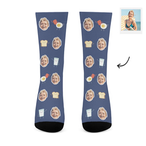 Custom Face Breakfast Food Socks Fried Egg Sandwich Elements